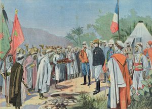 Generaal Lyautey (1854-1934) ontvangt de overgave van een rebellenstam in Marokko, uit 